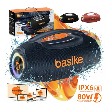 Basike Caixa De Som Boombox 80w 8000mah 10hrs Portátil Bluetooth 5.3 Sem Fio Ipx6 À Prova D'água Com Luz Rgb Hifi Tws... 5v Azul
