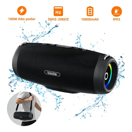 Caixa De Som Basike Boombox 100w, Portátil E Com Bluetooth, Para Festa Com Led E À Prova D'água Preto 127/220v