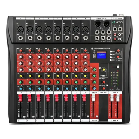 Mesa De Som Digital Vedo Bluetooth 8 Canais Usb P10 Com Efeitos 127/220v