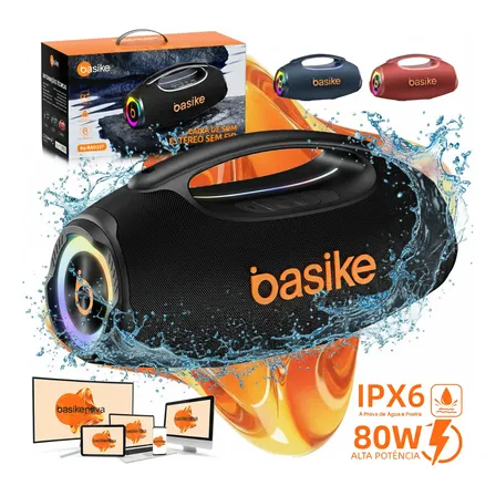 Basike Caixa De Som Ipx6 Boombox 3 80w 8000mah 10hrs Portátil Bluetooth 5.3 Sem Fio À Prova Dágua Com Mesa Luz Rgb Hifi... 5v Preto