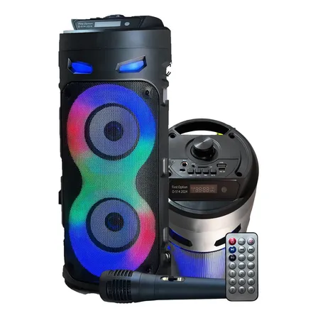 Caixa De Som Bluetooth Usb Bt Portátil Sd Pendrive Auxiliar Microfone Led Rgb Alto Falante Radio Fm Karaoke Subwoofer Grave D-s14 Cor Preto Bateria 127/220v
