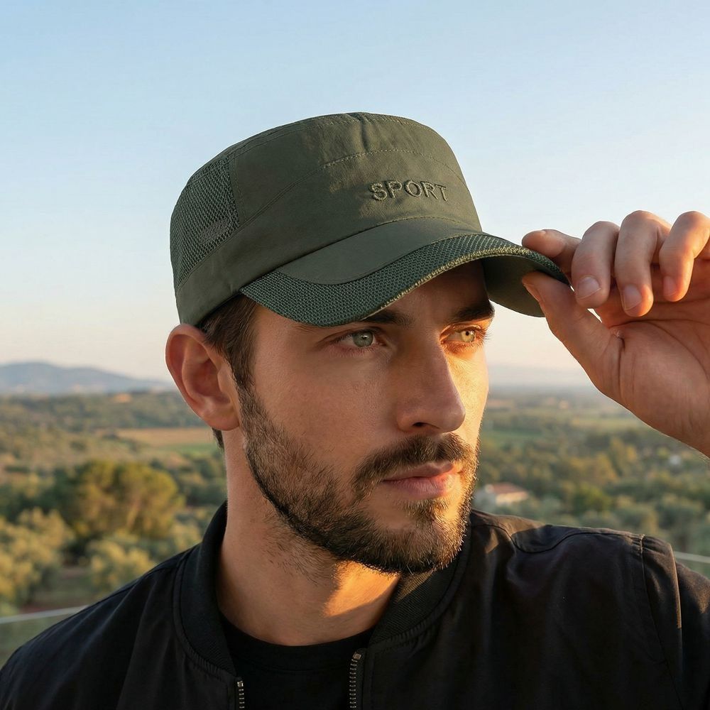Boné Versátil Ajustável com Topo Plano, Respirável, Casual, Chapéu de Sol em Malha, Proteção Solar, Poliéster, Secagem Rápida, para Pesca
