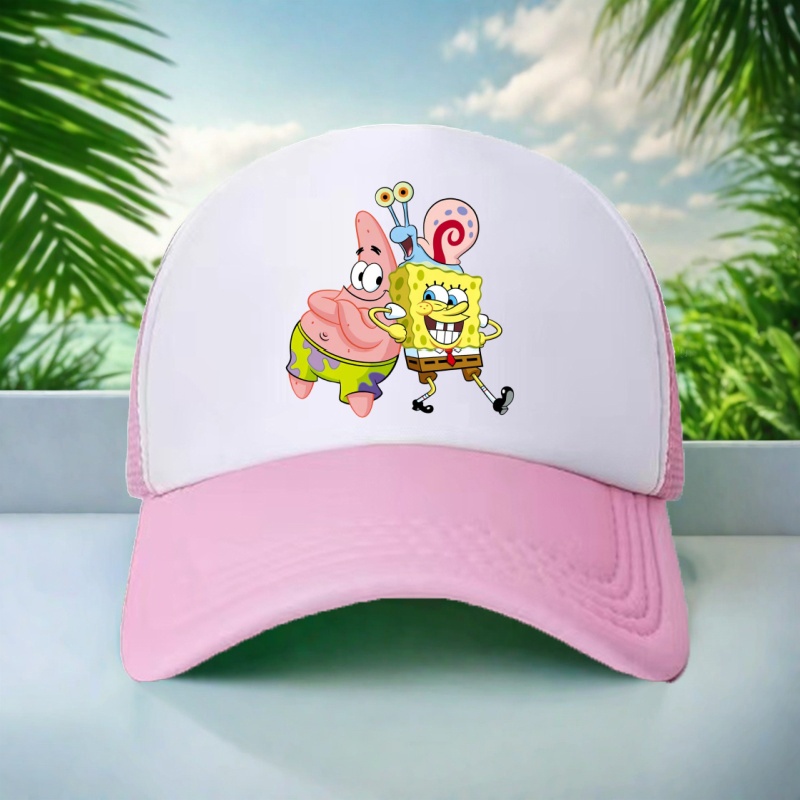 Chapéu Infantil Bonito com Estampa do Bob Esponja para Meninas de 6 a 15 Anos, Chapéu de Sol para Viagem, Boné Casual Esportivo Charmoso