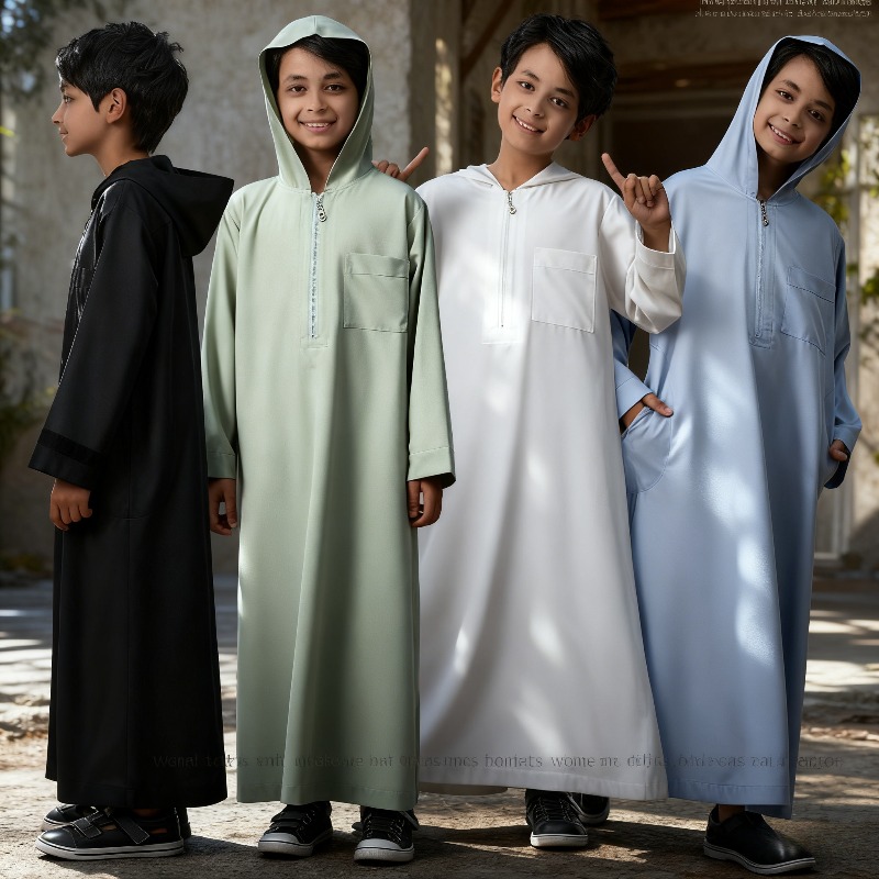 Moda Muçulmana para Meninos no Ramadã, Roupa Árabe do Oriente Médio, Vestuário Islâmico Infantil, Roupa Étnica Hui