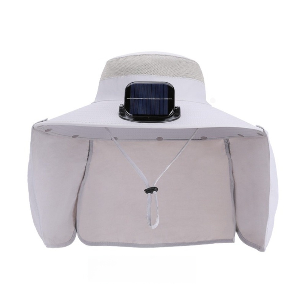 Novo Chapéu Solar UPF50+ com Ventilador e Xale, Chapéu de Aba Larga Ajustável, Protetor Solar, Impermeável, para Pesca e Caminhada