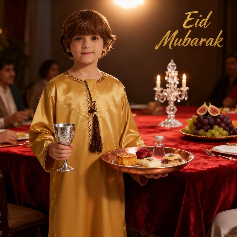 Jubba Thobe Kaftan Islâmico para Meninos, Robe Árabe de Dubai e Qatar, Vestido com Franjas para Eid Al Fitr