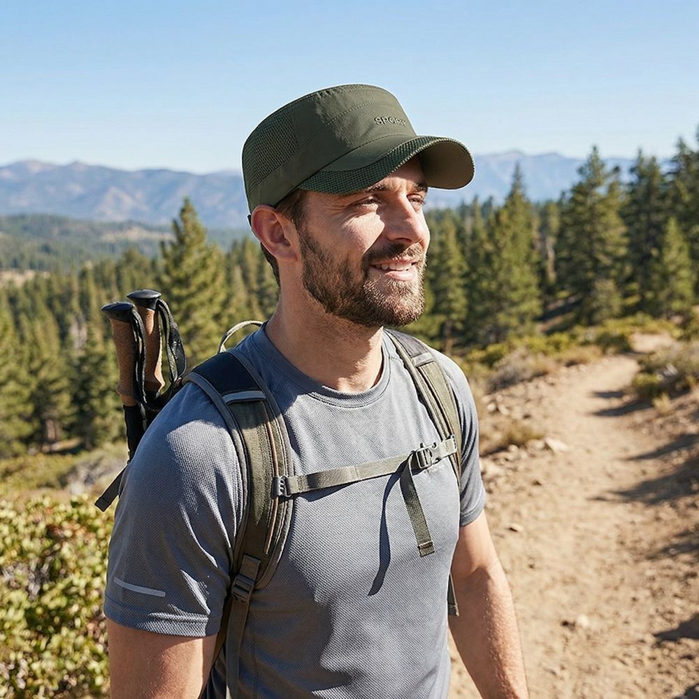 Novo Boné Ajustável com Topo Plano, Proteção Solar, Casual, Chapéu de Malha Respirável, Secagem Rápida, Ideal para Pesca