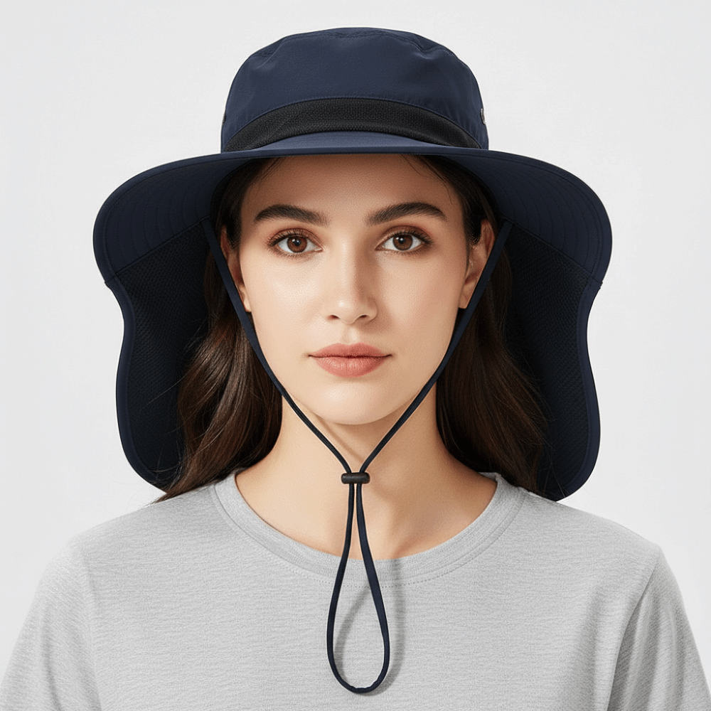 Chapéu de Sol Fashion com Aba Larga para Atividades ao Ar Livre, Ajustável com Protetor de Pescoço, Boné de Pescador com Proteção UV, Chapéu Respirável para Caminhadas
