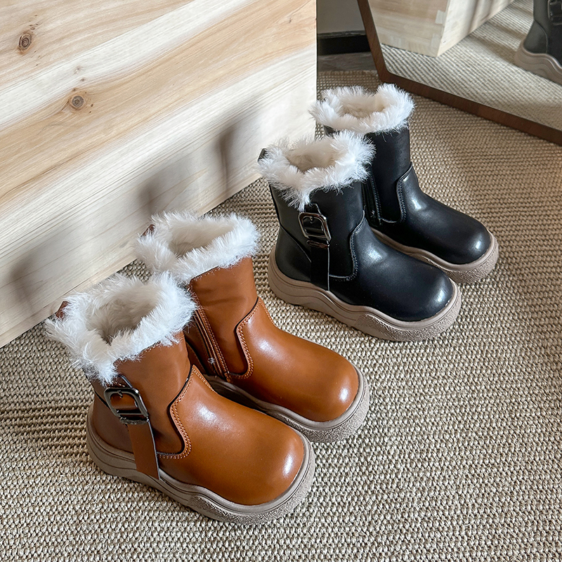 2025 inverno novas crianças botas de couro para meninas moda estilo coreano fundo macio anti-escorregadio versátil manter botas de algodão quentes