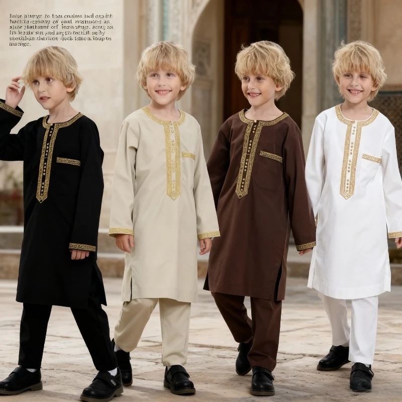 Roupas Longas Bordadas para Meninos Adolescentes do Oriente Médio, Trajes Culturais Completos para Festivais, Fotografia e Cerimônias