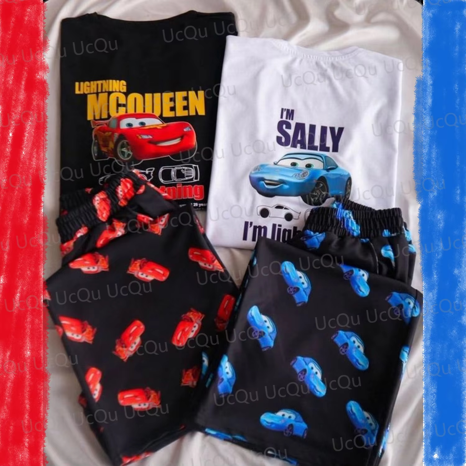 Conjunto de Pijamas de Algodão McQueen & Sally para Casais, Verão 2026, Camiseta e Calças, Roupas de Dormir para Adultos e Crianças