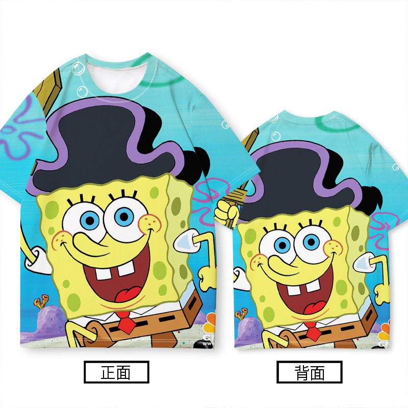 Camiseta com estampa 3D do personagem SpongeBob SquarePants, de secagem rápida, gola redonda, manga curta, casual e tecido.