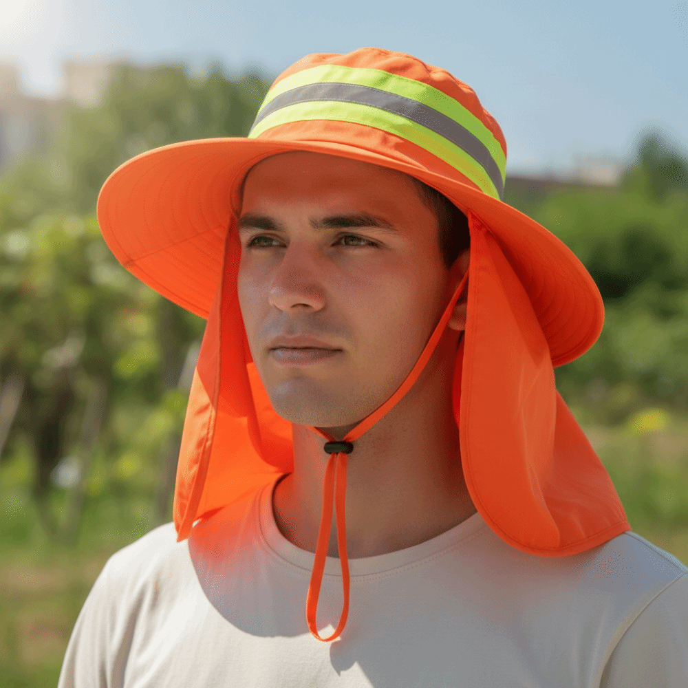 Chapéu de Sol Refletivo com Design Ajustável, Proteção UV, Chapéu Bucket Anti-UV com Protetor de Pescoço e Aba Larga