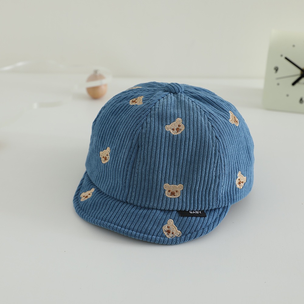 Boné de Beisebol Infantil de Algodão Cotelê com Estampa de Urso, Desenho Animado Fofo, Cor Sólida, Aba Curva, para Meninos e Meninas, Bebês e Crianças
