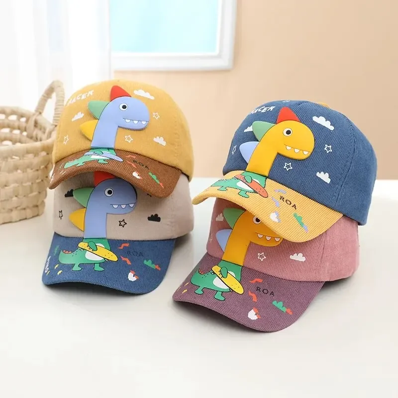 Bonés Infantis Quatro Estações com Dinossauros, Bonés de Beisebol Infantis, Bonés Fofos com Desenhos Animados e Blocos de Cores, Chapéus de Sol para Passeio