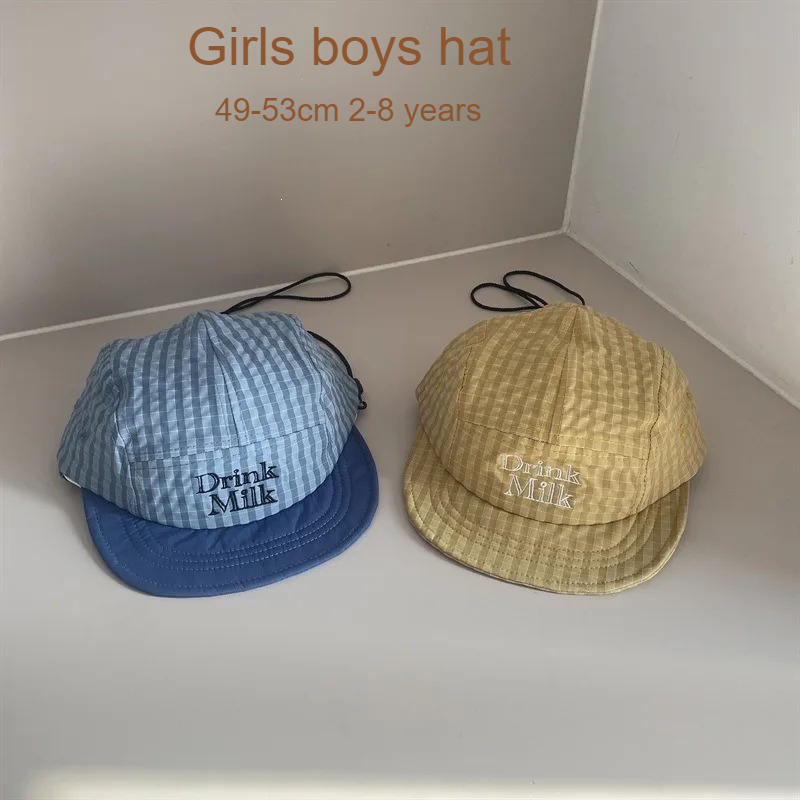 Boné de Beisebol Infantil com Aba Macia 49-53cm 2-8 Anos Chapéu de Sol com Bordado Xadrez Moderno para Meninos Meninas Bebês e Pais Ajustável