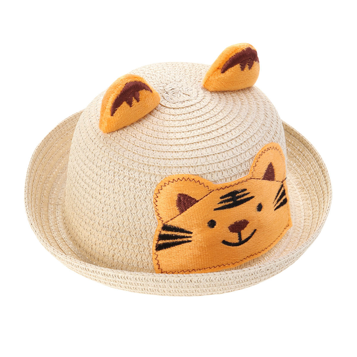 Chapéu de Palha Infantil com Estampa de Animais, Chapéu de Sol de Verão para Praia, Proteção UV para Crianças, Design Leve e Respirável para Viagens ao Ar Livre e Acampamentos