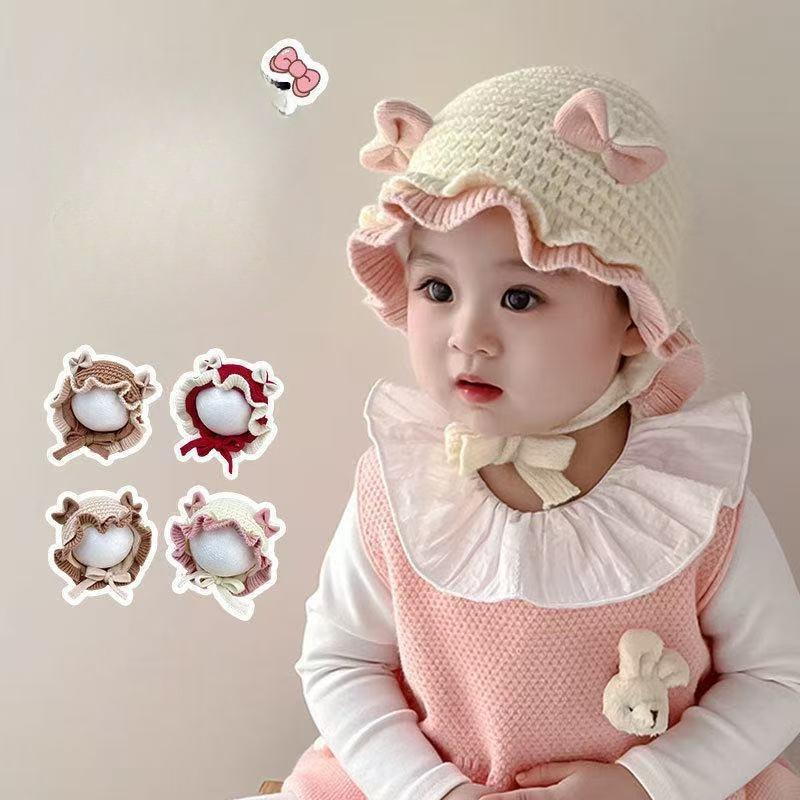 Gorro de Bebê com Laço Fofo, Chapéu de Inverno e Outono, Quente e à Prova de Vento, Gorro de Malha Macio para Bebês