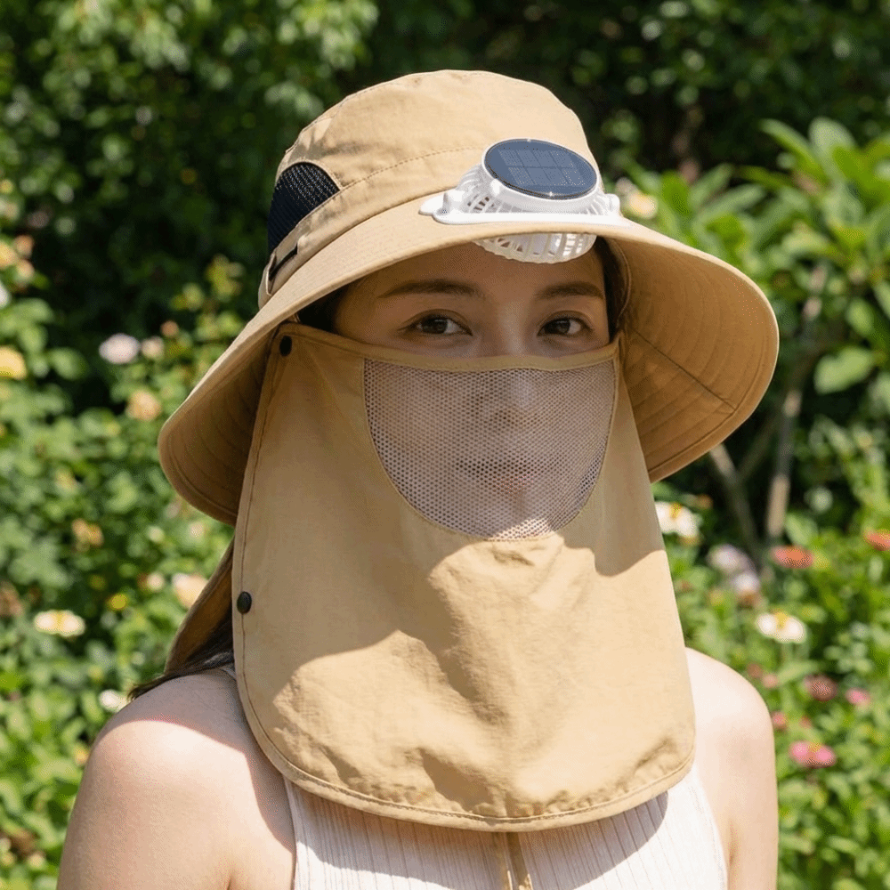 Chapéu com Ventilador Solar Portátil Recarregável, Ajustável com Protetor Facial, Chapéu de Pesca com Aba Larga e Ventilador de Longa Duração 1000mA