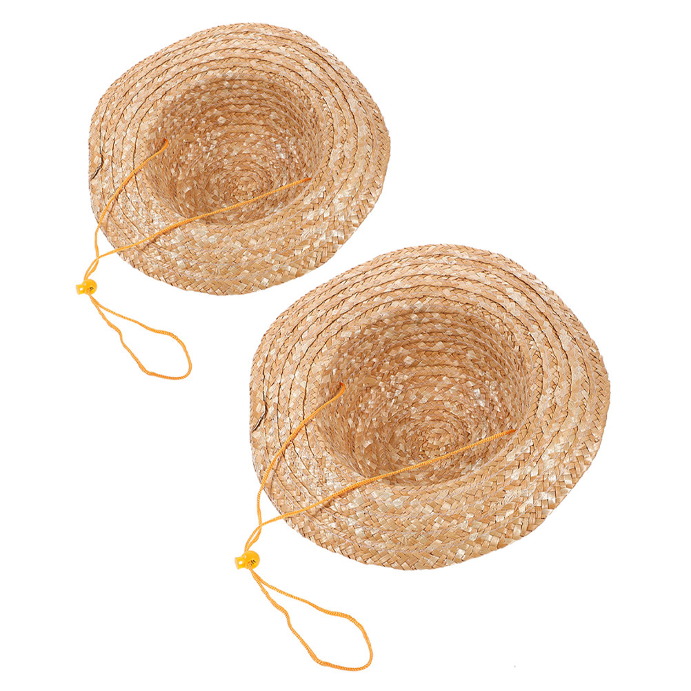 2 Chapéus de Palha para Crianças, Cor Natural, Aba Larga, Proteção Solar, Leve, Respirável, Lona Lisa para Praia, Verão e Brincadeiras ao Ar Livre