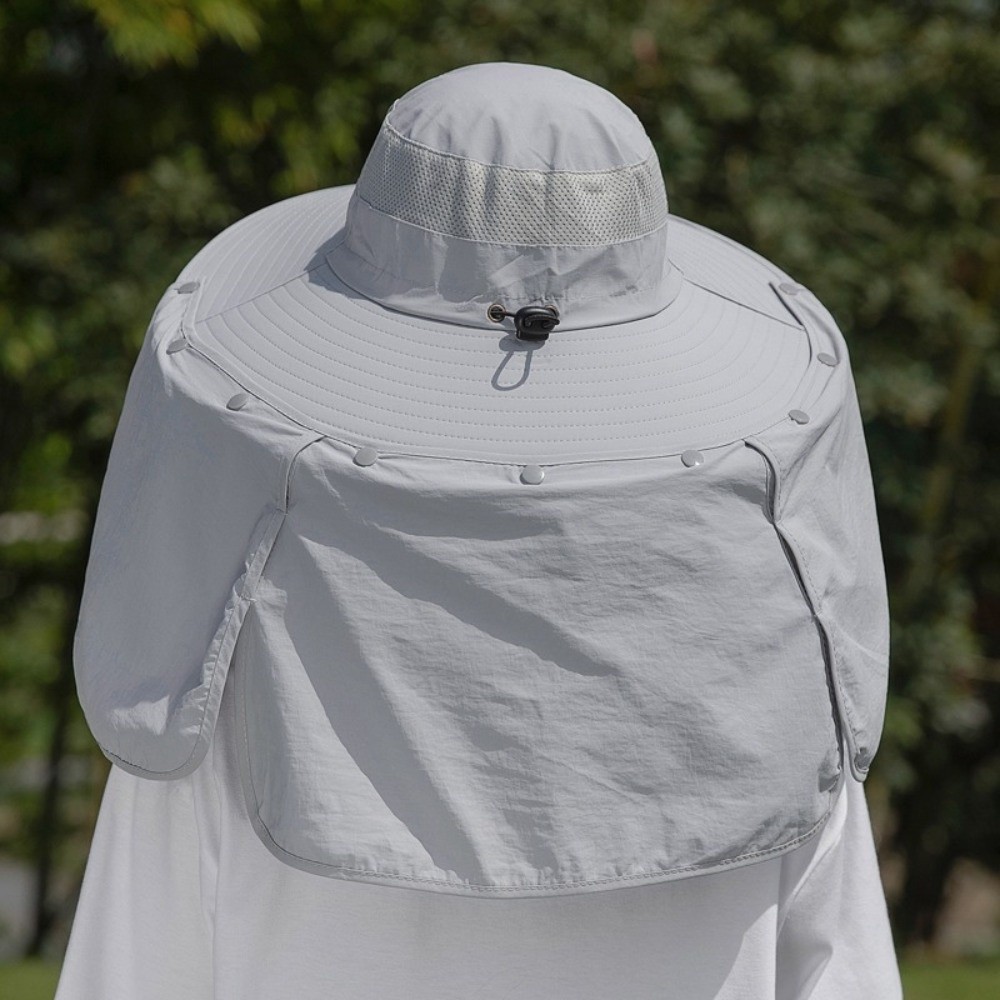 Chapéu de Sol Simples de Tecido para Homens com Proteção de Pescoço, Viseira Removível para Mulheres com Cordão, Chapéu de Verão à Prova de Raios UV para Praia