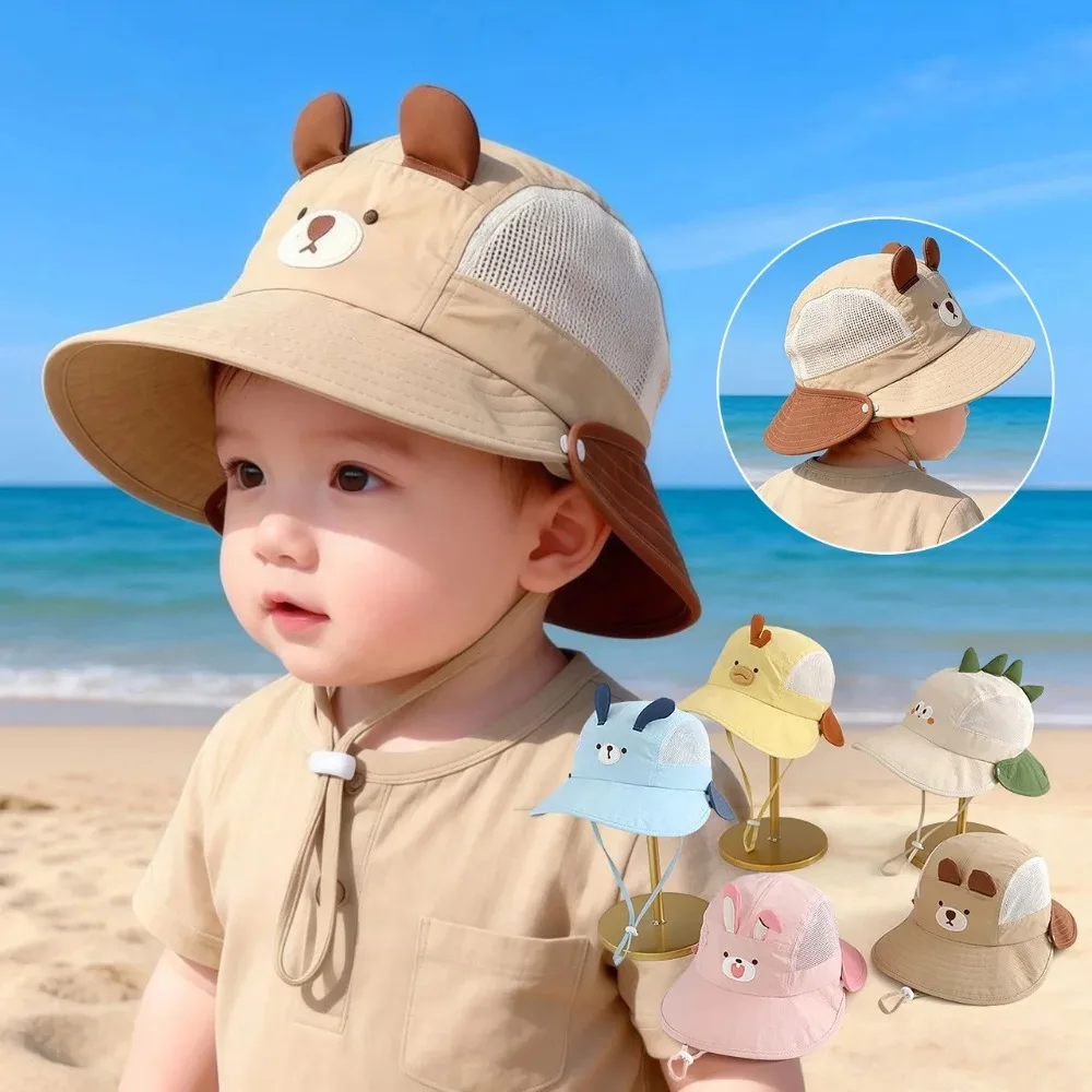 Chapéu de Pescador Infantil com Desenho Animado Fofo, Chapéu de Balde Respirável de Verão para Crianças, Boné Casual Panamá para Atividades ao Ar Livre
