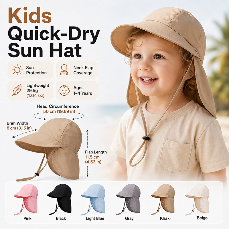 Chapéus de Bebê de Secagem Rápida, Leves e Finos para o Verão, com Proteção UV para Pescoço, para Meninos e Meninas, Chapéu de Sol para Crianças, Acessórios para Praia e Viagem