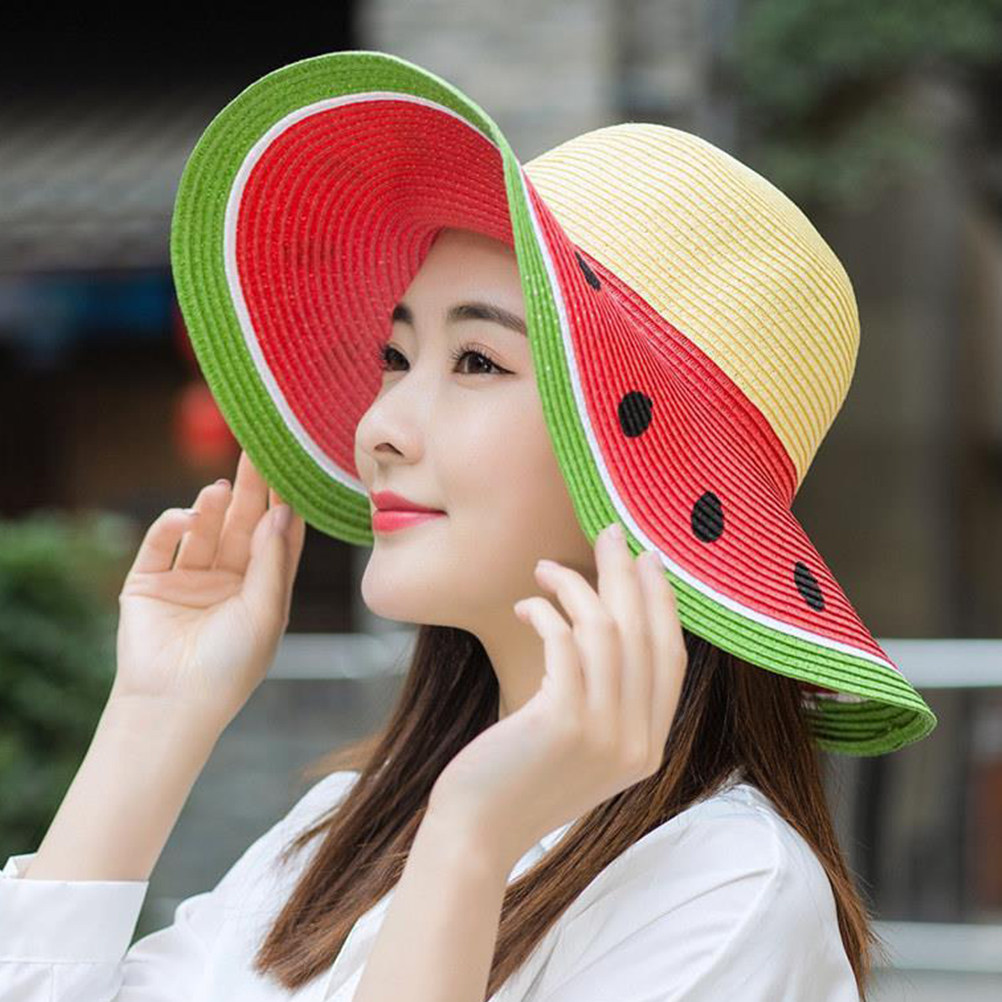 Chapéu de Palha de Melancia para Meninas, Chapéu de Sol de Aba Larga para o Verão, Proteção UV, Chapéu de Palha para Crianças para Praia, Viagens, Atividades ao Ar Livre e Jardinagem