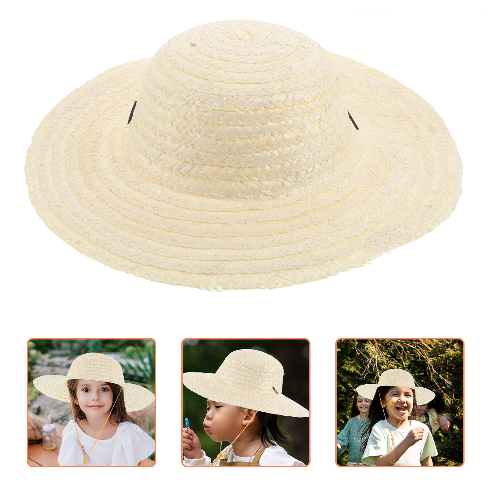Chapéu de palha de trigo para crianças, ideal para trabalhos manuais, proteção solar, atividades ao ar livre e na praia, chapéu liso para pintar e criar desenhos.