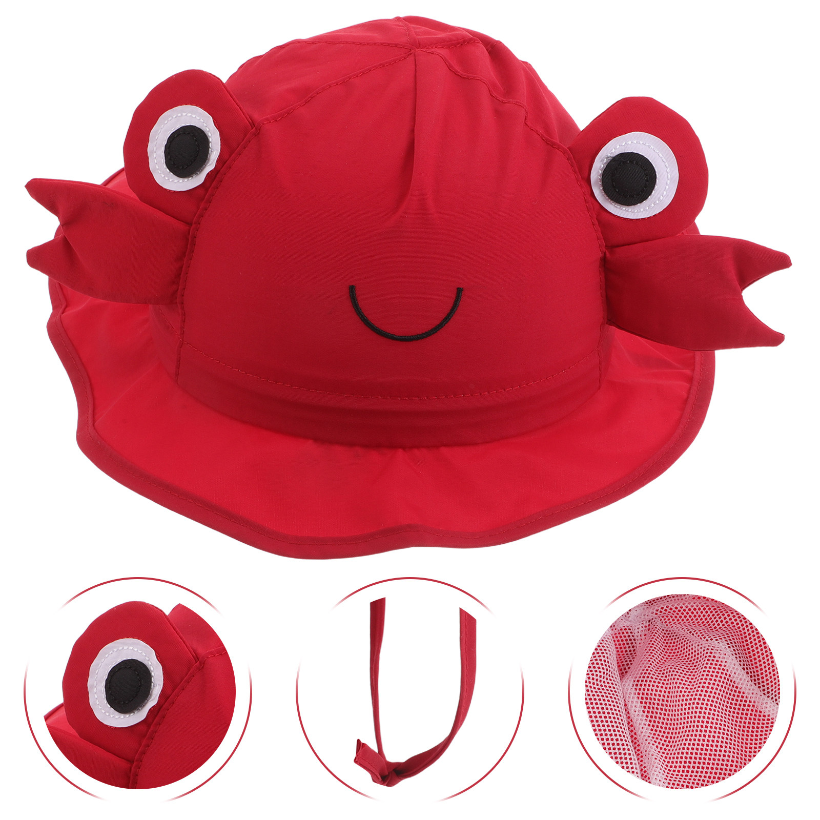 Chapéu de sol infantil com aba larga e proteção UV, com aba para o pescoço, estampa de caranguejo, secagem rápida, ideal para praia e atividades ao ar livre, para meninos e meninas, 52 cm.