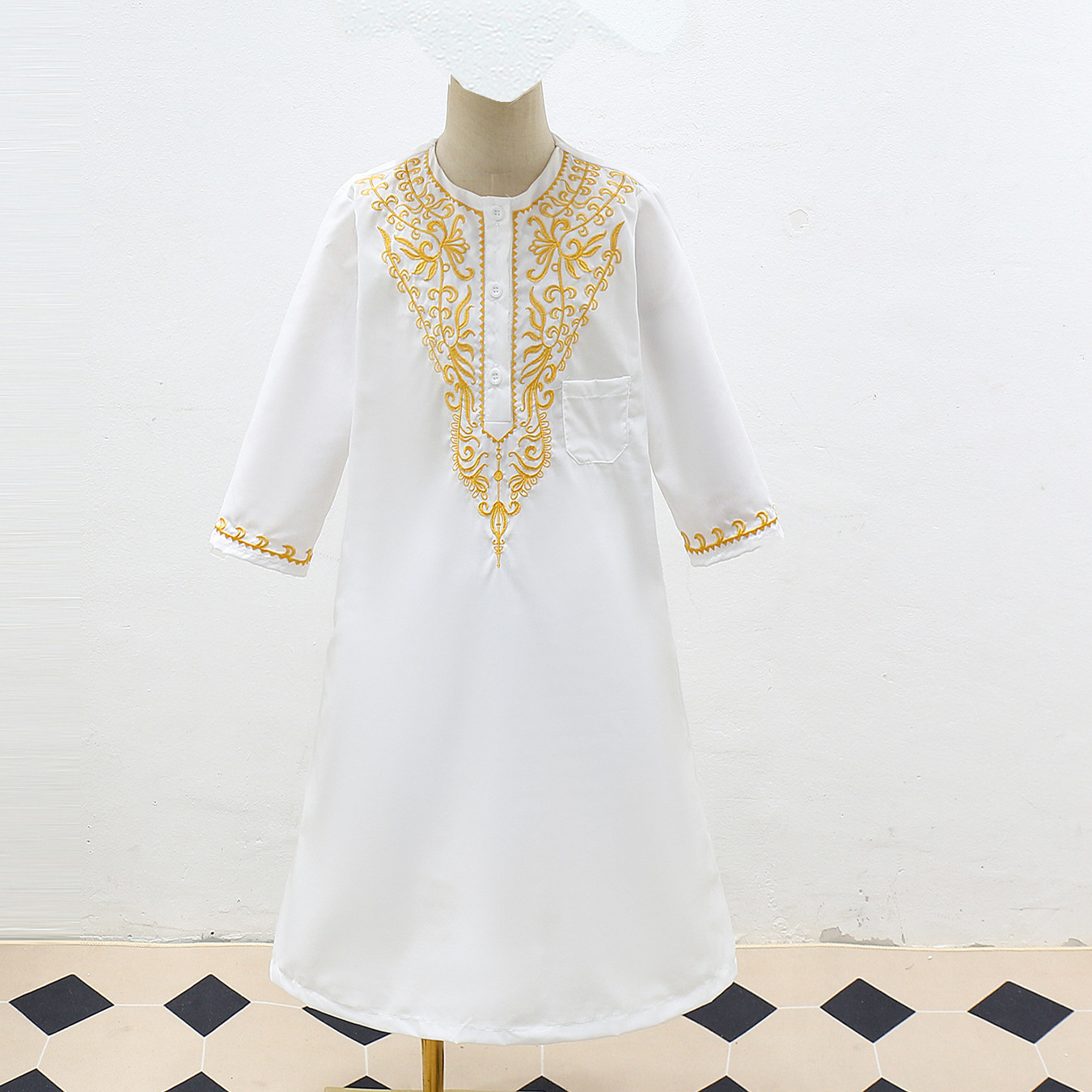 Roupas infantis para meninos e meninas, vestido de manga comprida com bordado fofo, macacão