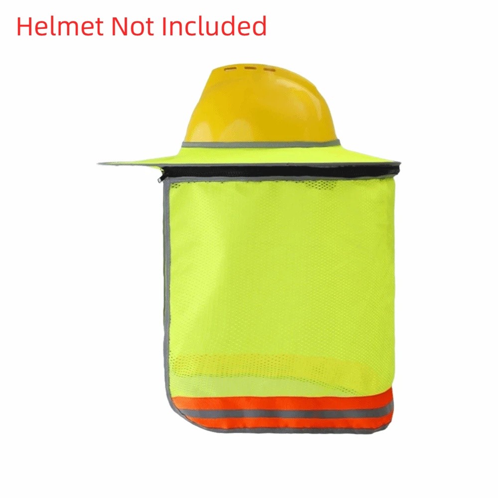 Capacete de Segurança com Proteção UV, Cortina Refletiva, Aba Larga, Protetor de Pescoço Refletivo, Cobertura de Pescoço com Zíper Respirável e Protetor Solar