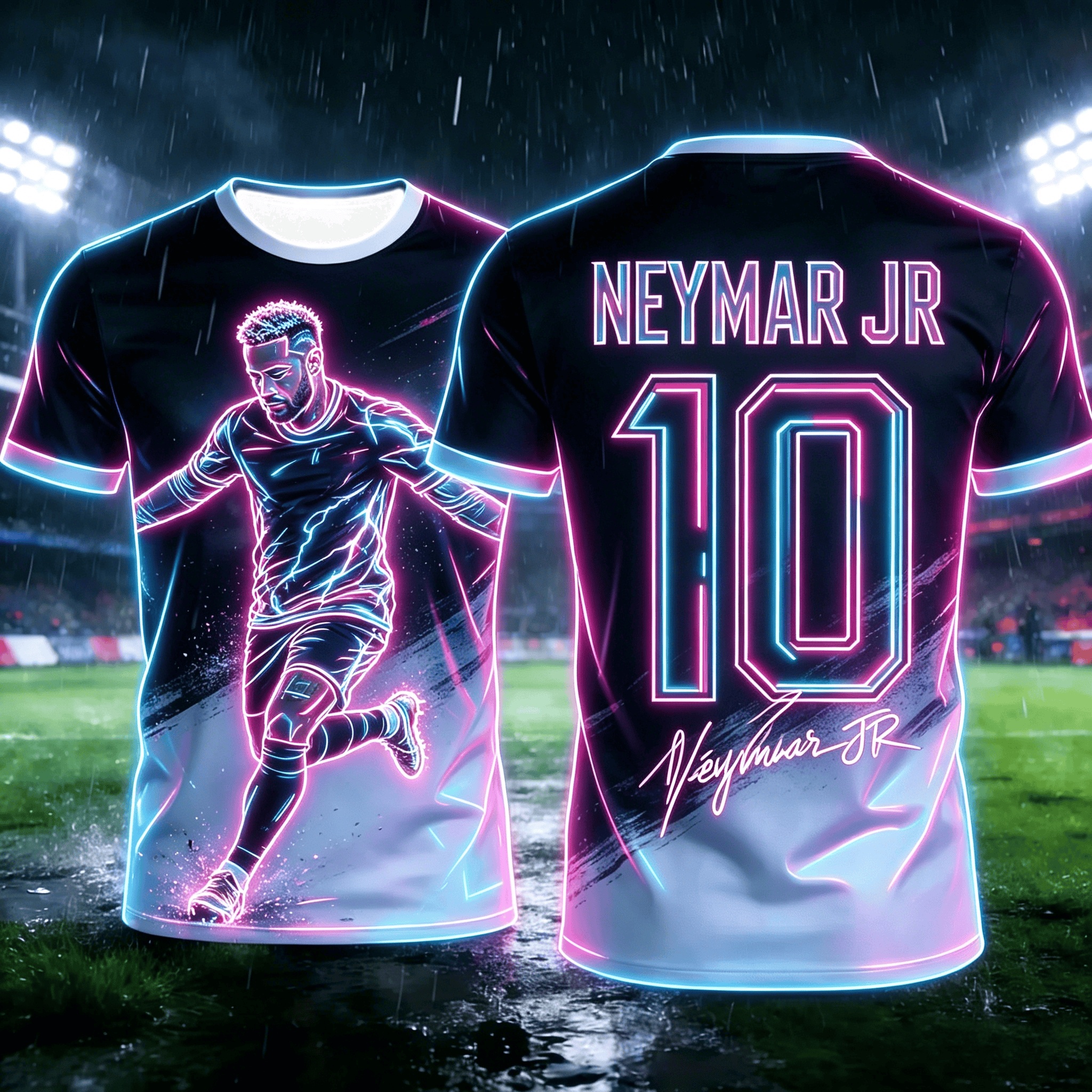 # Neymar # Camisa de Futebol Masculina e Infantil da Moda, Verão, Secagem Rápida, Respirável, Tamanho Grande, Solta, para Família, Manga Curta