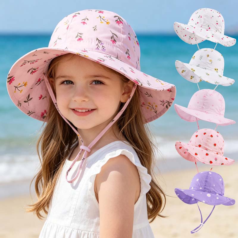 Chapéus de Verão para Meninas 2026, Chapéu de Sol Infantil com Estampa para Praia e Viagem, Boné para Bebês, Chapéu Panamá para Crianças de 2 a 6 Anos